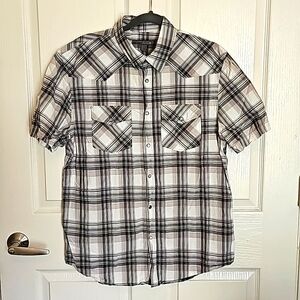Old Navy Men's Gray Plaid Short Sleeve Button Down Casual Shirt Size Large